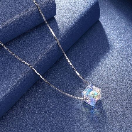 S925 Crystal Square Sterling Silver Necklace