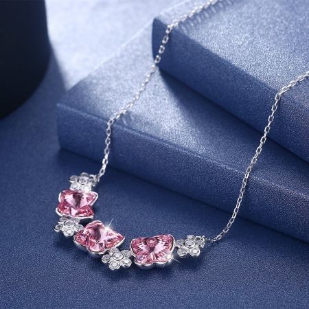 Crystal Butterfly S925 Sterling Silver Necklace Pink/Platinum Plated