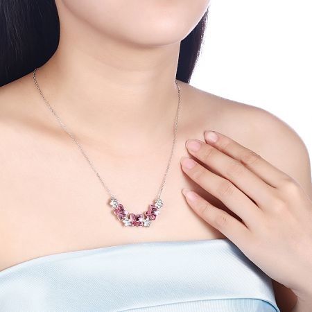 Crystal Butterfly S925 Sterling Silver Necklace Pink/Platinum Plated