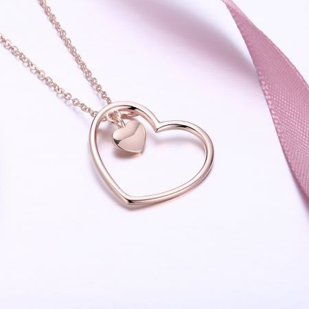 S925 Pure Silver Heart Necklace Simple Rose Gold Pure Silver Necklace