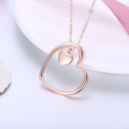 S925 Pure Silver Heart Necklace Simple Rose Gold Pure Silver Necklace