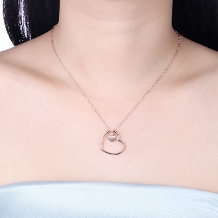 S925 Pure Silver Heart Necklace Simple Rose Gold Pure Silver Necklace