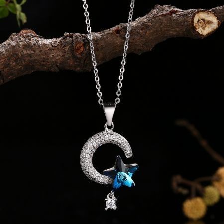 S925 Star Diamond-Encrusted Sterling Silver Necklace