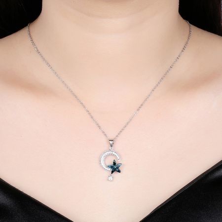 S925 Star Diamond-Encrusted Sterling Silver Necklace