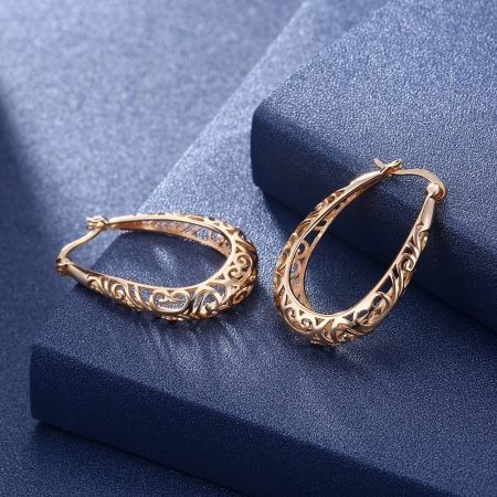 S925 Plated Hollow Out Simple Pure Silver Earrings Champagne Gold