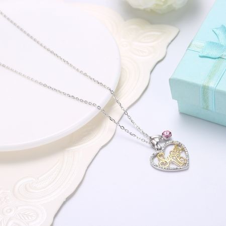 18/5000  S925 Sterling Silver Crystal Heart Pendant Necklace