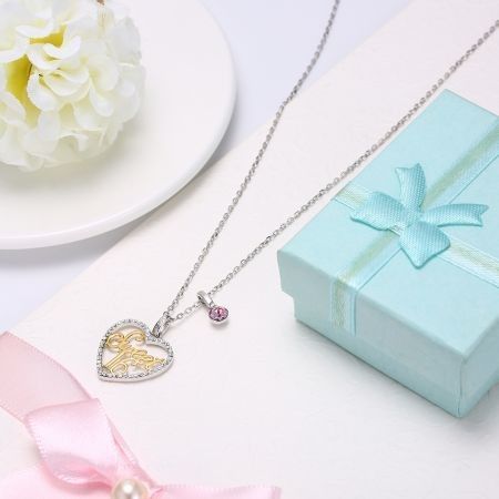 18/5000  S925 Sterling Silver Crystal Heart Pendant Necklace