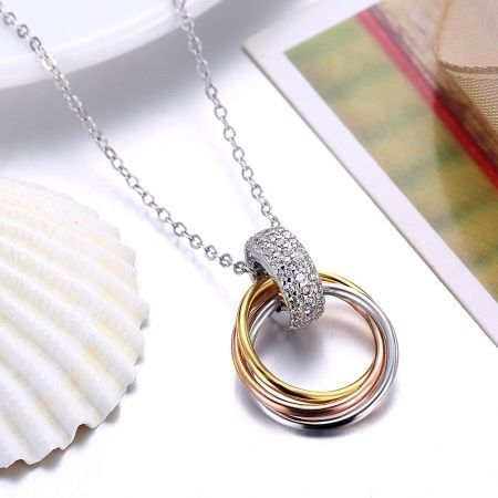 S925 Sterling Silver Necklace with Three-Colour Coil Diamond Pendant Necklace