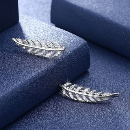 Leaves Simple Sterling Silver Earrings White/Platinum Plated