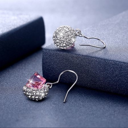 S925 Sterling Silver Sugar Drop Earrings Pink/Platinum Plated