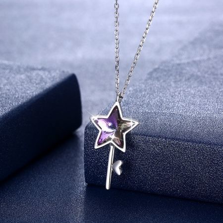 S925 Five-Pointed Star Necklace Purple/Platinum Plated