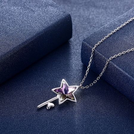 S925 Five-Pointed Star Necklace Purple/Platinum Plated