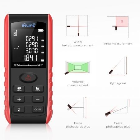 Inlife E40 40M Handheld Digital Laser Distance Meter with High Accuracy