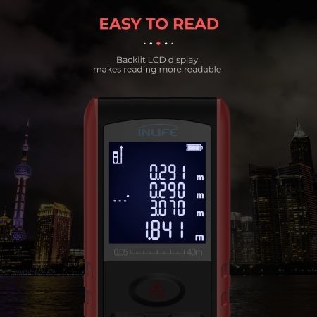 Inlife E40 40M Handheld Digital Laser Distance Meter with High Accuracy