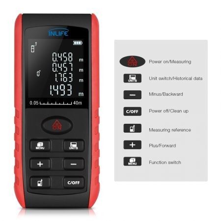 Inlife E40 40M Handheld Digital Laser Distance Meter with High Accuracy