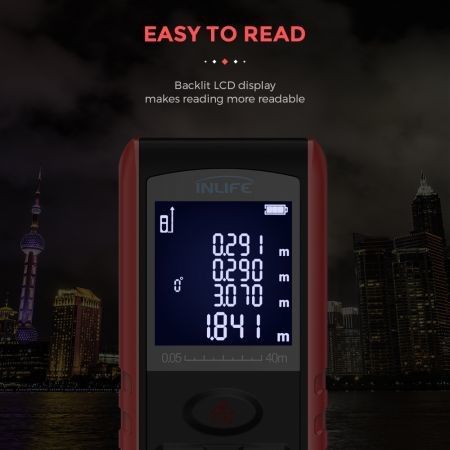 Inlife E40 40M Handheld Digital Laser Distance Meter with High Accuracy