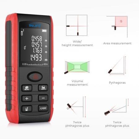 Inlife E40 40M Handheld Digital Laser Distance Meter with High Accuracy