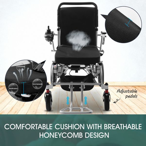 Lightweight Folding Electric Wheelchair Mobility Chair w/ Brushless Motors Dual Battery