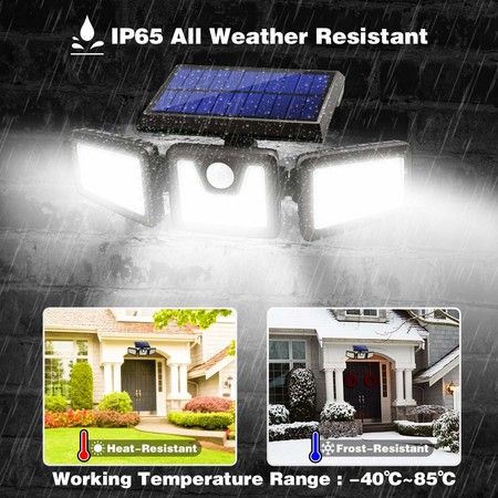 Solar Motion Sensor Lights Outdoor 3 Adjustable Heads, 270 Wide Angle Illumination, IP65 Waterproof, Security LED Flood Light