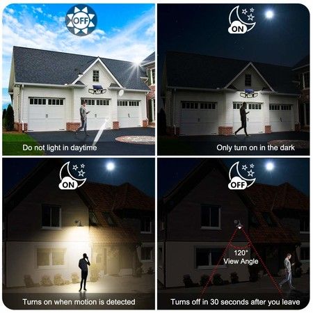 Solar Motion Sensor Lights Outdoor 3 Adjustable Heads, 270 Wide Angle Illumination, IP65 Waterproof, Security LED Flood Light