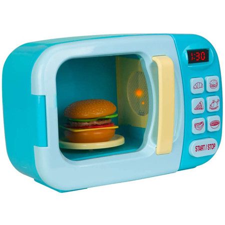 Pretend Microwave Kitchen Play Set with Light Sound for Kids (Blue)