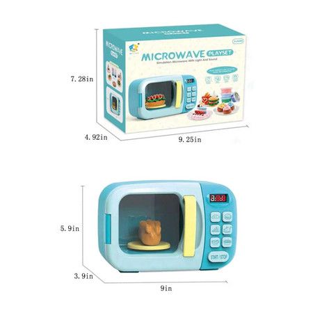 Pretend Microwave Kitchen Play Set with Light Sound for Kids (Blue)