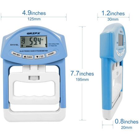 Digital Hand Dynamometer Grip Strength Measurement Meter 198Lbs / 90Kgs, Blue