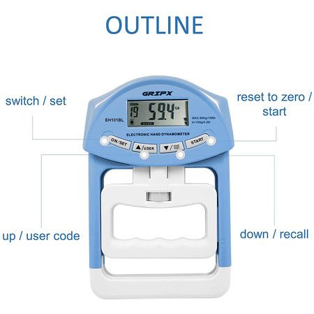 Digital Hand Dynamometer Grip Strength Measurement Meter 198Lbs / 90Kgs, Blue
