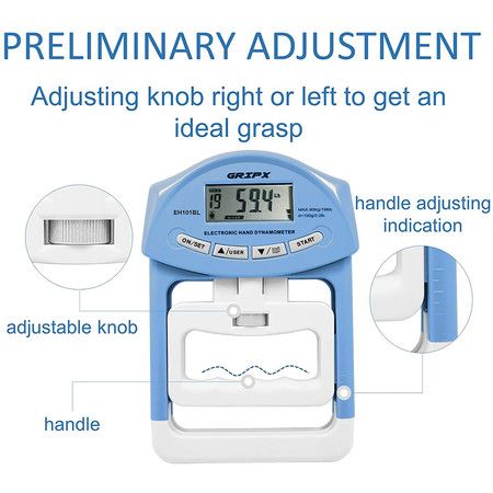 Digital Hand Dynamometer Grip Strength Measurement Meter 198Lbs / 90Kgs, Blue