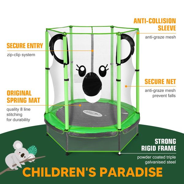 Genki 55 Inch Koala Trampoline for Kids with Safety Net Enclosure