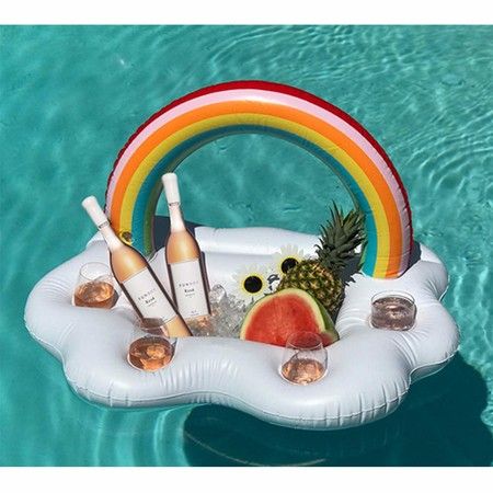 Inflatable Rainbow Ice Bar, Floating Drink Holders Ice Bucket Salad Fruit Serving Bar for Summer Outdoor Leisure Pool Party
