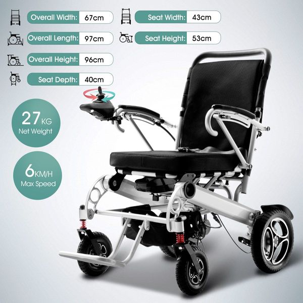 Lightweight Folding Electric Wheelchair Mobility Chair w/ Brushless Motors Dual Battery