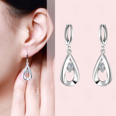 Earrings silver Plated Drop Earrings Female Retro Zircon Earrings Hollow Diamond Earrings