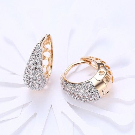 3A Swarovski Crystals  Gold Plated Hollow Hoop Earrings