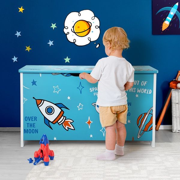 Kidbot Kids Toy Box Wooden Storage Chest 80x40x44.5cm Space Rocket 