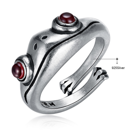 Sterling Silver Ring Frog Retro Personality Creative Animal Neutral Red Garnet Frog Opening Adjustable Ring Fine Jewelry