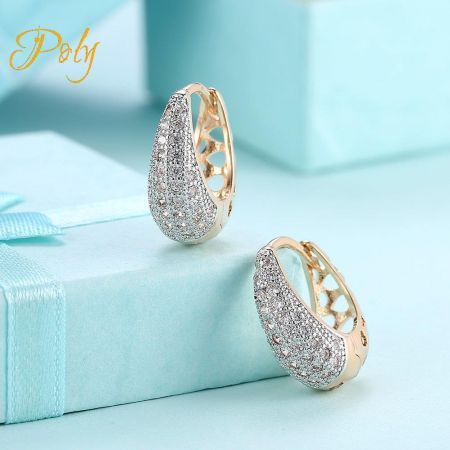 3A Swarovski Crystals  Gold Plated Hollow Hoop Earrings