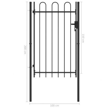 Fence Gate Single Door with Arched Top Steel 1x1.5 m Black