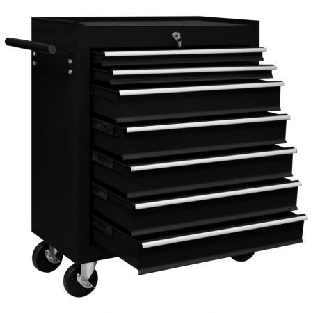 Workshop Tool Trolley with 7 Drawers Black