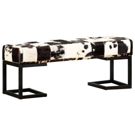 Bench 110 cm Black Patchwork Genuine Goat Leather