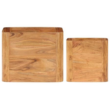 Side Tables 2 pcs Solid Acacia Wood Sheesham Finish