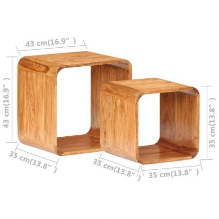 Side Tables 2 pcs Solid Acacia Wood Sheesham Finish