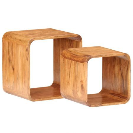 Side Tables 2 pcs Solid Acacia Wood Sheesham Finish