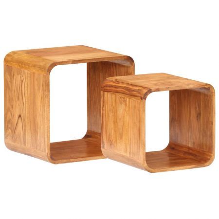 Side Tables 2 pcs Solid Acacia Wood Sheesham Finish