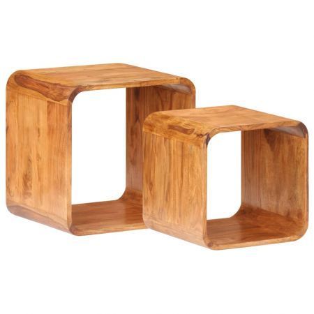 Side Tables 2 pcs Solid Acacia Wood Sheesham Finish