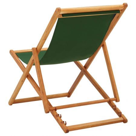 Folding Beach Chair Eucalyptus Wood and Fabric Green