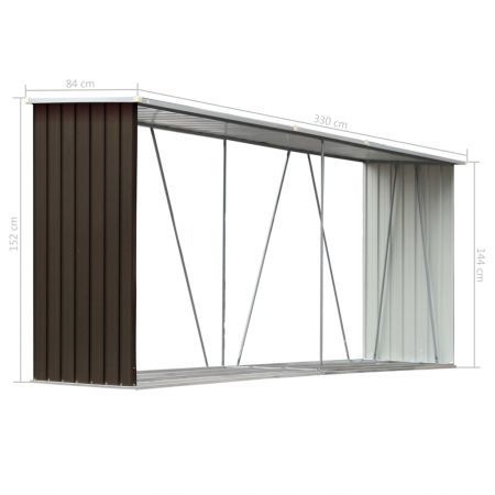 Garden Log Storage Shed Galvanised Steel 330x84x152 cm Brown