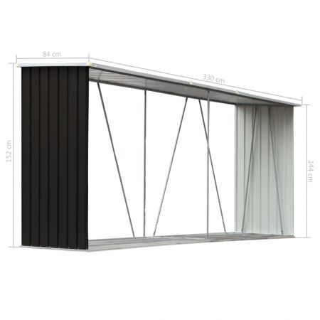 Garden Log Storage Shed Galvanised Steel 330x84x152 cm Anthracite