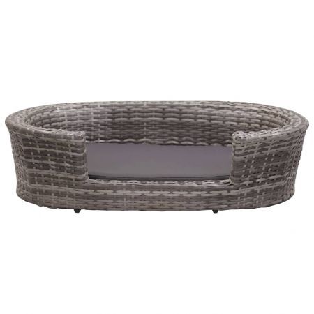 Dog Bed with Cushion Grey 90x60 cm Poly Rattan