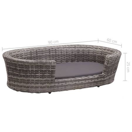 Dog Bed with Cushion Grey 90x60 cm Poly Rattan